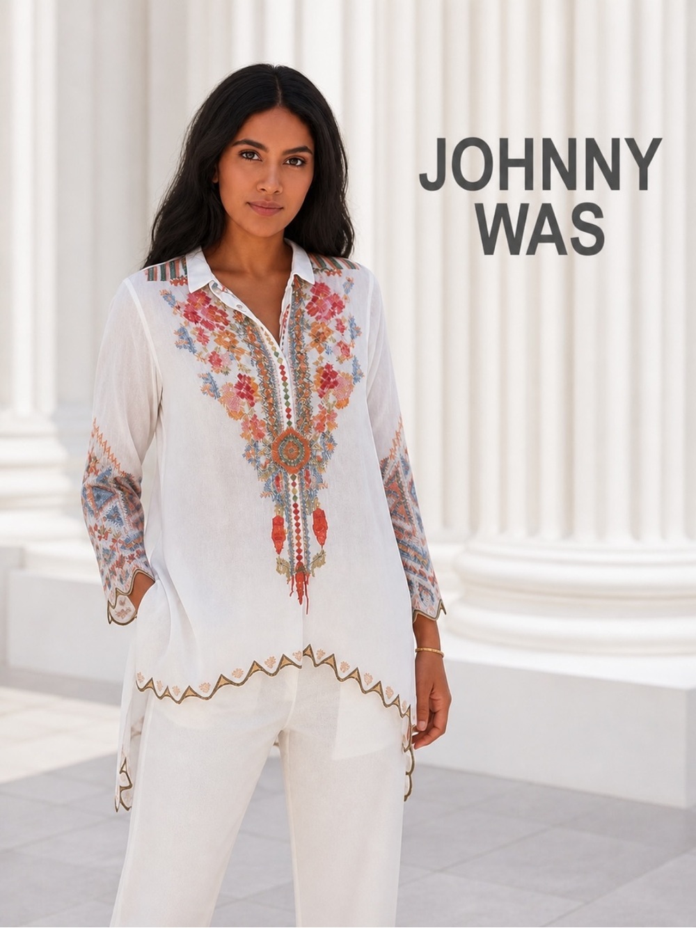 Johnny Was Embroidered Festival Georgette Tunic Sz. S